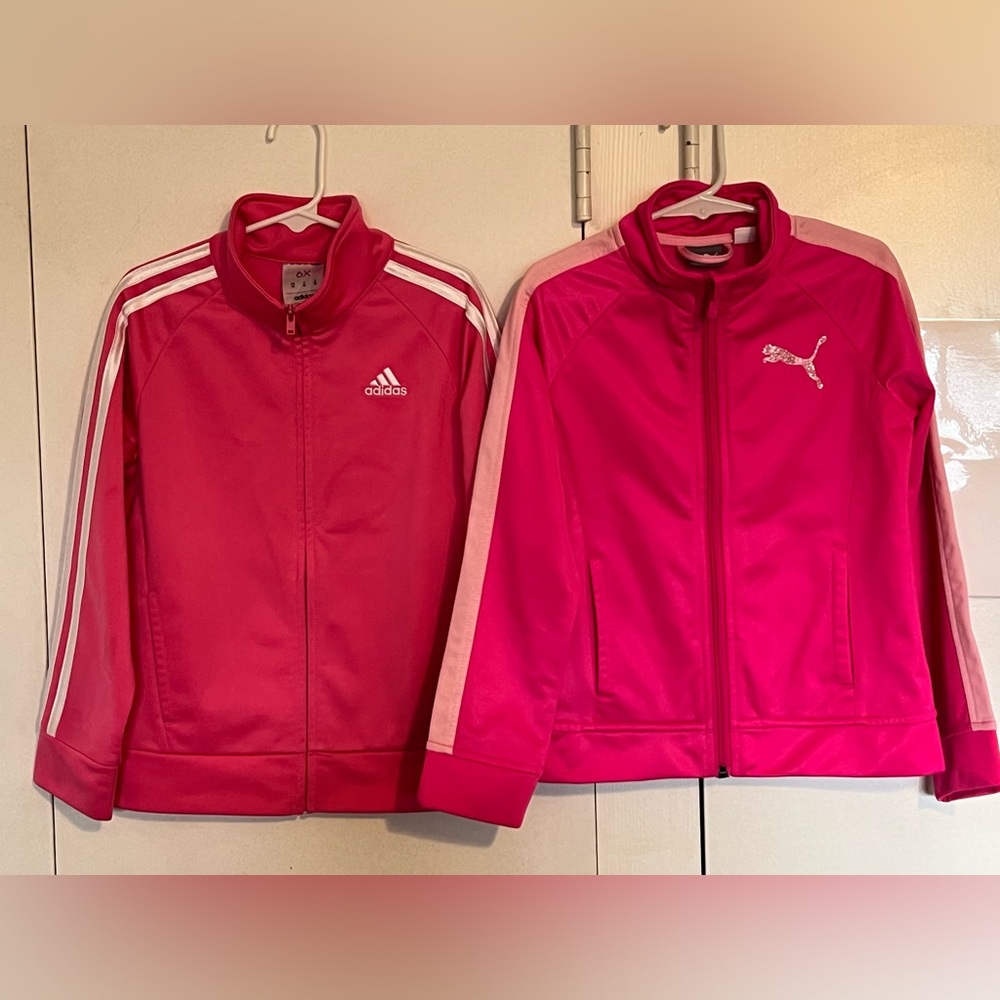 Girl’s Adidas and Puma Pink Athletic Zip Up Jackets